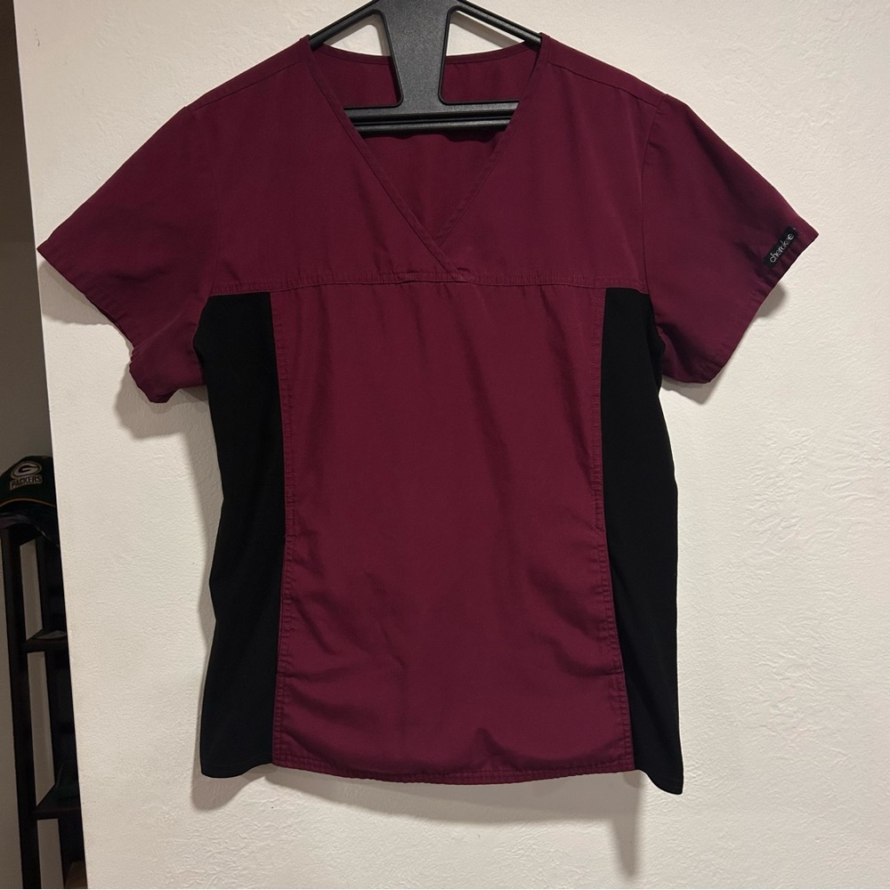 Cherokee Burgundy and Black Scrub Top